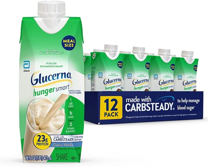 Glucerna Hunger Smart Shake Diabetic Drink Blood Sugar Management 15g Protein 180 Calories &amp Hunger Smart Meal Size Shake Diabetic Meal Replacement Blood Sugar Management