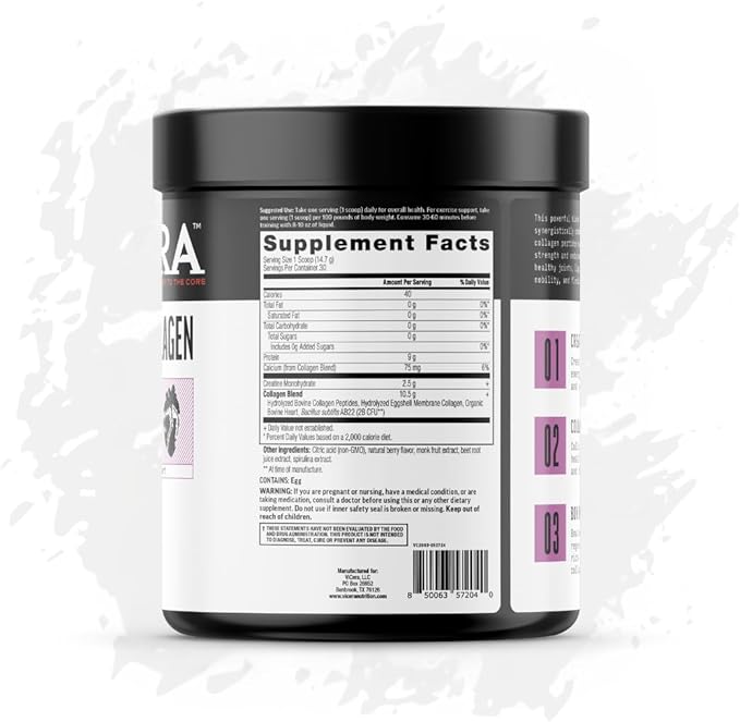 Creatine + Collagen Powder Berry Flavor Creatine Monohydrate and Collagen Supplement with Probiotics Gluten Free Non GMO Easy to Digest Formula 30 Servings 13.8 Oz