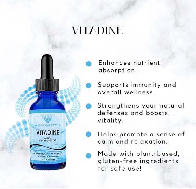 Absonutrix Vitadine 343 mg 4 FL OZ Liquid 302 Servings Made in USA Plant-Based Ingredients Echinacea Extract Vitamin D3 Gluten-Free