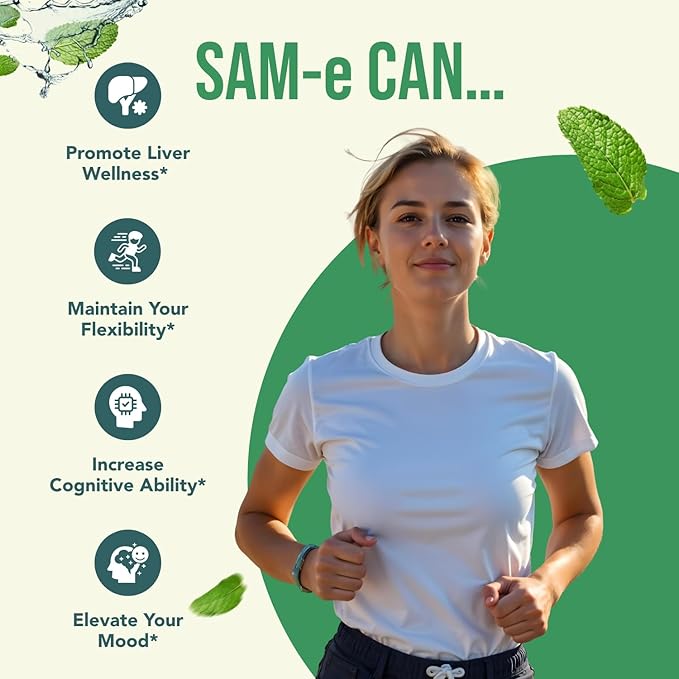 500mg SAM-e &amp Coenzyme Q10 200mg CoQ10 Supplement Bundle - Brain Mood Focus and Energy Support Bundle with CoQ10 and S-Adenosyl-L-Methionine Capsules