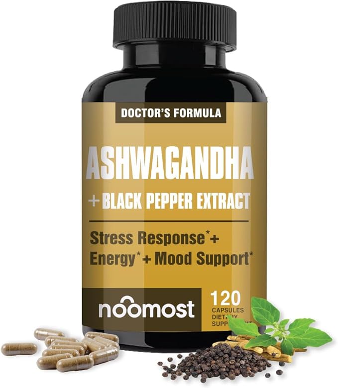 NooMost Ashwagandha 1200mg Supplement | 10% Withanolides with Black Pepper Extract | Pure Root Extract for Stress Relief Promotes Energy Mood Helathy Sleep for Men &amp Women | 120 Capsules