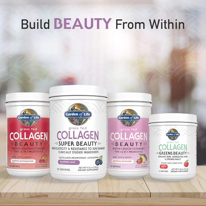 Garden of Life Grass Fed Collagen Powder Blueberry Acai Hydrolyzed Collagen Peptides Powder Supplement Drink Mix 20 Servings