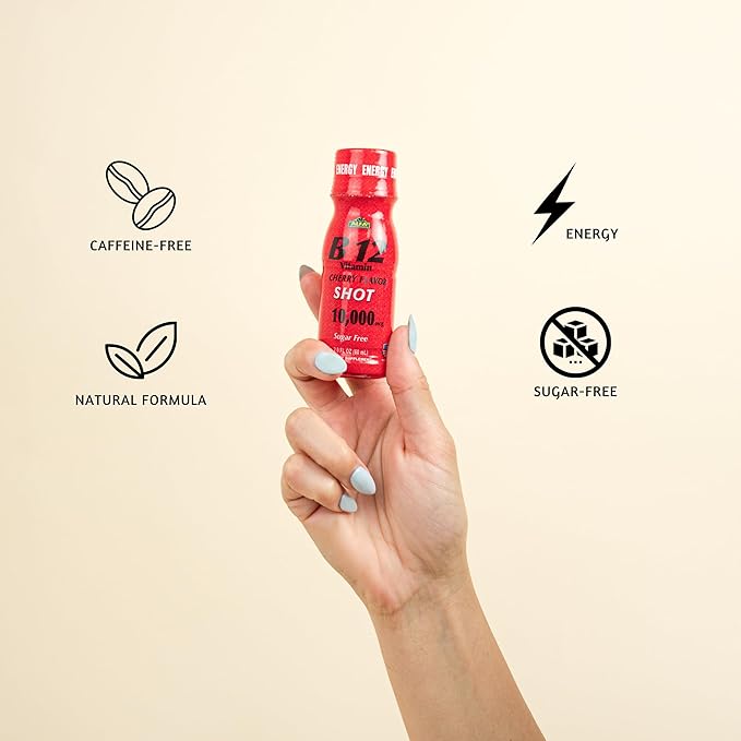 ALFA VITAMINS Vitamin B12 Energy Shot Natural Sugar Free Dietary Supplement Boosts Energy Supports Immune System Cherry Flavored Gluten Free 10000 mcg per Serving 2.0 oz Bottle 80 Pack