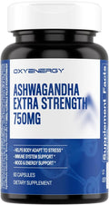 OxyEnergy Ashwagandha Capsules-750 mg Ashwagandha Extract-Stress ReliefNatural CalmMood Support &amp Energy Support-VeganNon-GMOGluten-Free-60 Counts