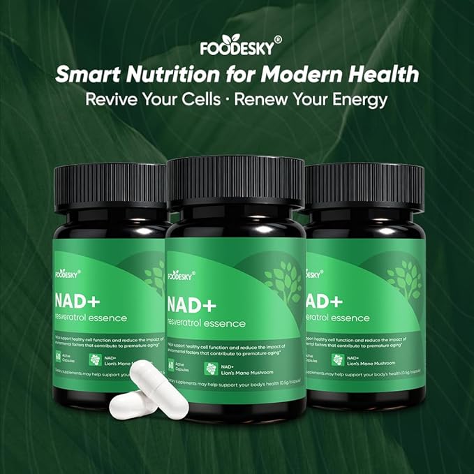 NAD+ Resveratrol Essence Capsules - 5mg NAD+ &amp Lion's Mane Mushroom - Supports Healthy Cell Function &amp Daily Wellness - 60 Active Dietary Capsules (3PCS)