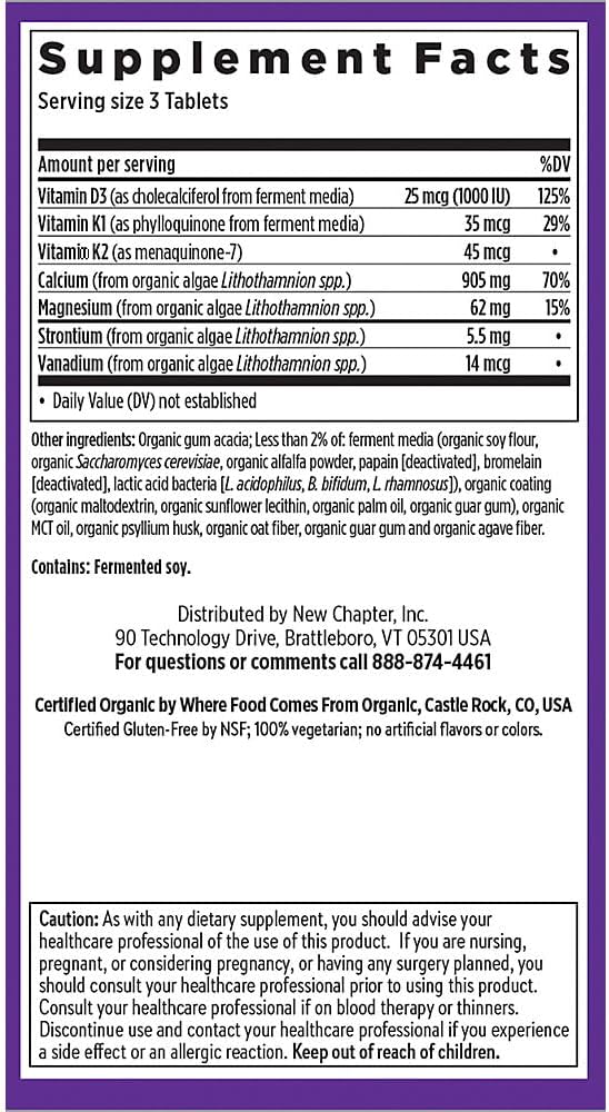 New Chapter Calcium Supplement â€“ Bone Strength Organic Plant Calcium with Vitamin K2 + D3 + Magnesium Vegetarian Gluten Free - 120 count (40 day supply)
