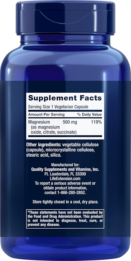 Life Extension Magnesium Caps 500mg 270 Capsules (Pack of 2) - Non-GMO Mag Complex Supplement w/Oxide Citrate Succinate