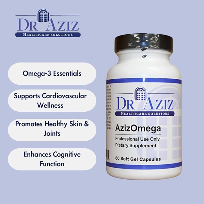 AzizOmega - Omega-3 Fish Oil Supplement - High-Potency EPA &amp DHA - Supports Heart Brain &amp Joint Wellness - Dietary Supplement - 60 Softgels