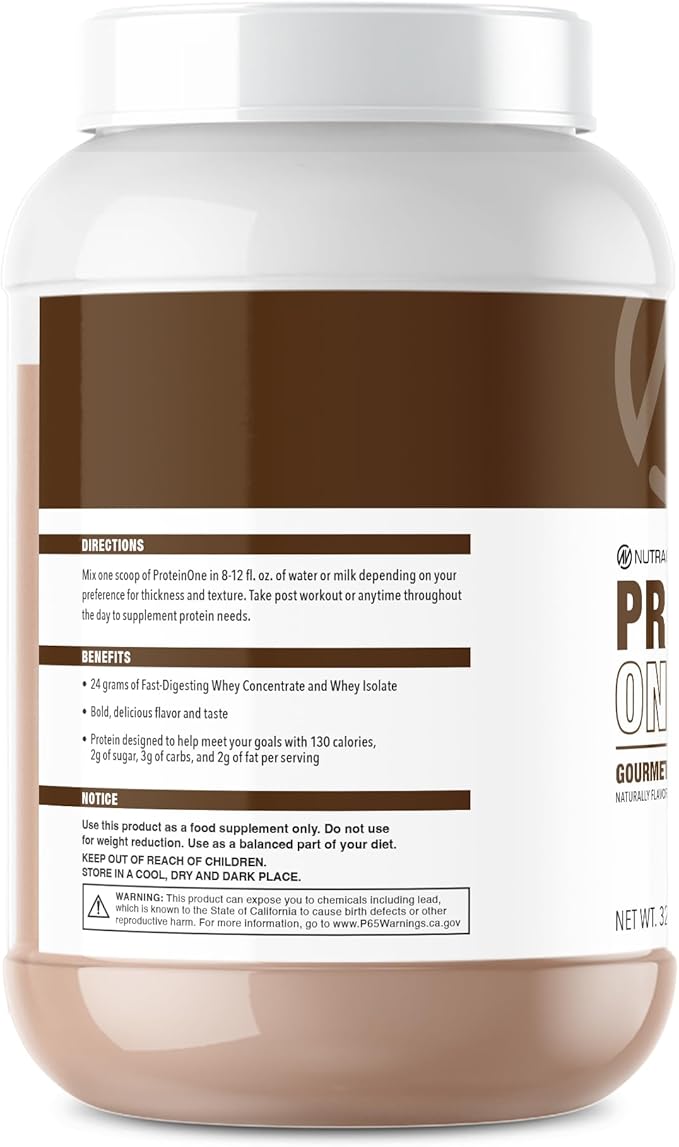 NutraOne ProteinOne Whey Protein Promote Recovery and Build Muscle with a Protein Shake Powder for Men &amp Women (Gourmet Chocolate 2 LB)