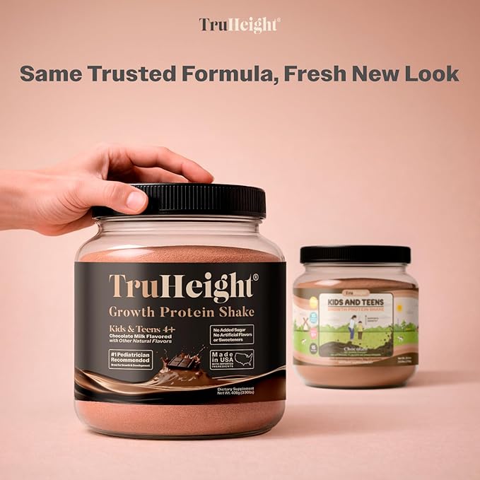 TruHeight Growth Protein Shake (Chocolate Milk Flavor Whey) Tall Nutrition for Natural Growth &amp Development - Protein Powder for Kids &amp Teens Weight Gain Drinks - Picky Eater Vitamin Taller