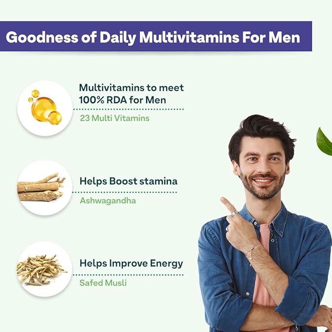 OZIVA Daily Men’s Multivitamins Tablets | Multivitamins for Men’s Daily Stamina Improved Energy &amp Better Immunity | with Daily 23 Minerals Ashwagandha Akarkara &amp Choline 60 Capsules