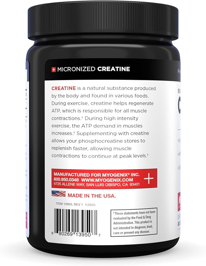 Myogenix Creatine Monohydrate – Pure Creatine Powder for Strength &amp Endurance – Supports ATP Production &amp Muscled Strength – No Additives – Unflavored (80 Servings)