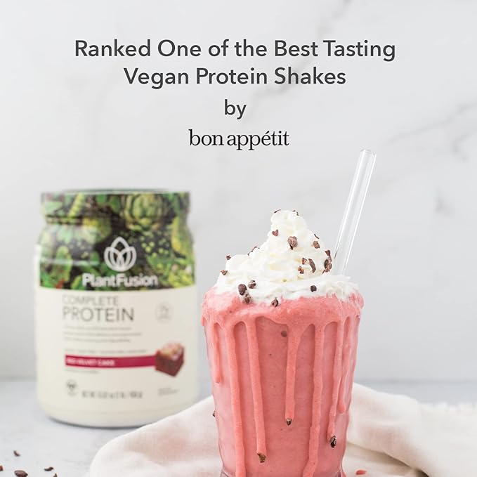 PlantFusion Complete Vegan Protein Powder - Plant Based Protein Powder With BCAAs Digestive Enzymes and Pea Protein - Keto Gluten Free Soy Free Non-Dairy No Sugar Non-GMO - Red Velvet 2 lb