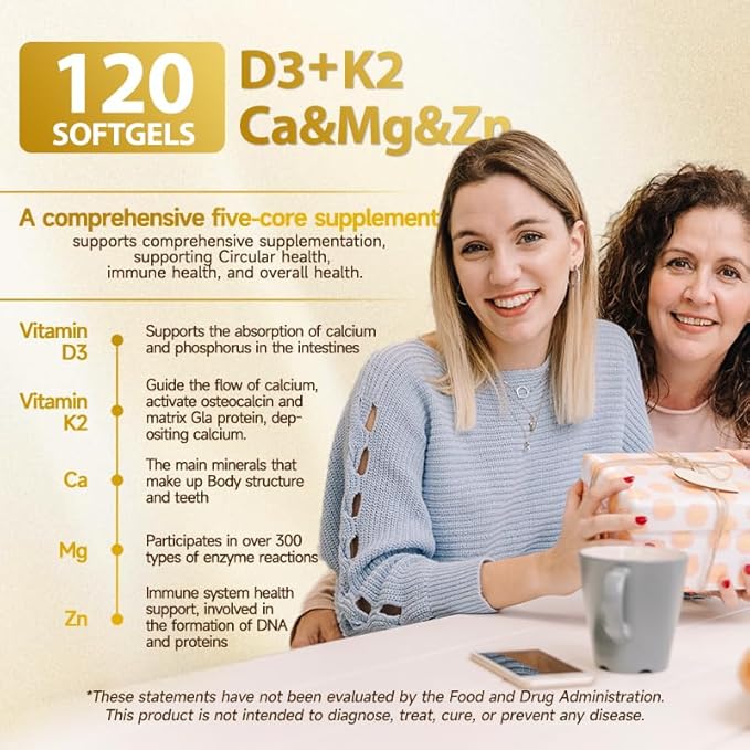 Vitamin D3 K2 Magnesium 10000 IU 120 mcg K2 Capsules 60 Count (Packs of 2) | with VIT B6 Zinc &amp Quercetin | D3K2 Supports Superior Absorption Energy Immune Muscle Health for Men &amp Women