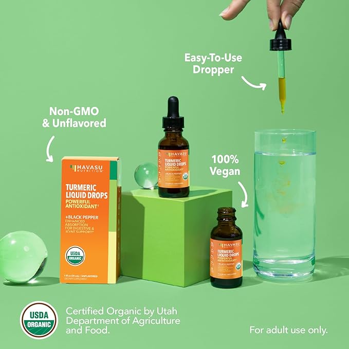 USDA Organic Turmeric Liquid Drops with Black Pepper - 1000mg Curcumin Supplement for Immune &amp Digestive Health - 30 Servings - Enhanced Absorption - Non-GMO Vegan Gluten Free - Unflavored 1 Fl