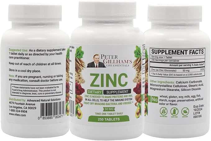 Peter Gillham's Life Essentials Zinc Tablets Immune System Support 50mg 250 Tablets