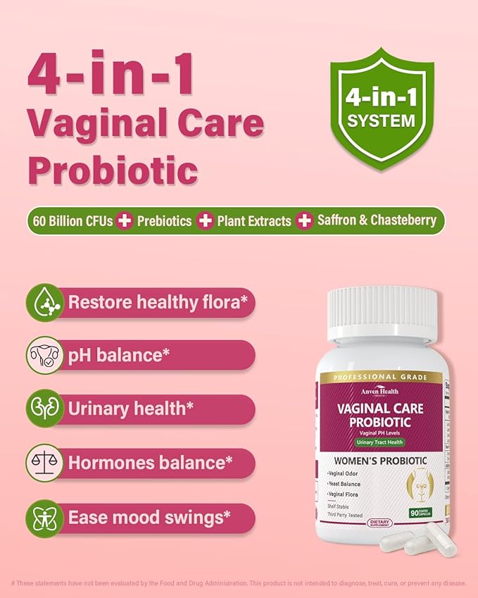 Vaginal Probiotics for Women pH Balance with Prebiotics - 60 Billion Womens Probiotic for Vaginal Flora Odor Yeast &amp Digestive Health with Saffron Cranberry Vegan &amp Non-GMO | 270 Caps