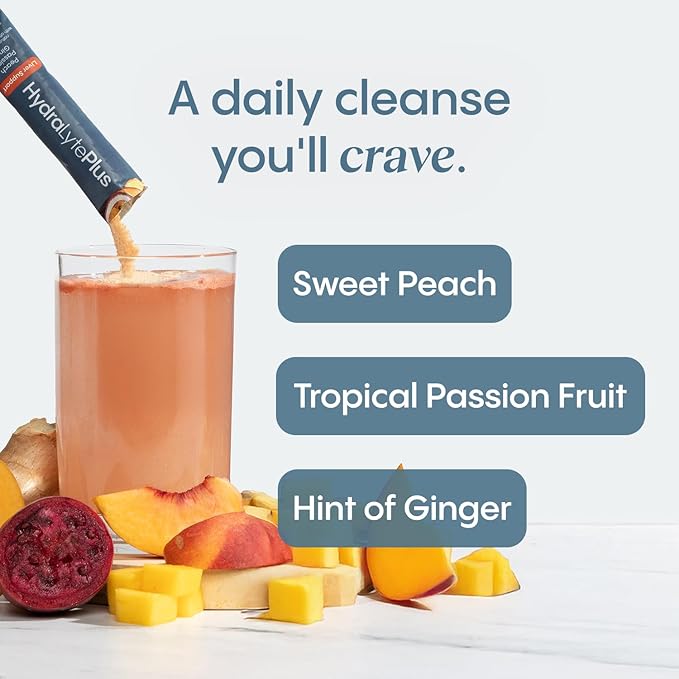 Hydralyte Liver Support + Electrolyte Mix with Milk Thistle Turmeric Ginger Prickly Pear Green Tea Extract Formulated for Rapid Rehydration (Peach Passion Ginger 20 Packets)