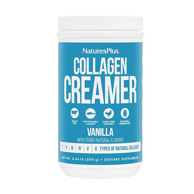NaturesPlus Collagen Creamer Vanilla - 0.66 lb Powder - Hair Skin Nail &amp Joint Health Immune System Support - Non-GMO Gluten Free - 12 Servings