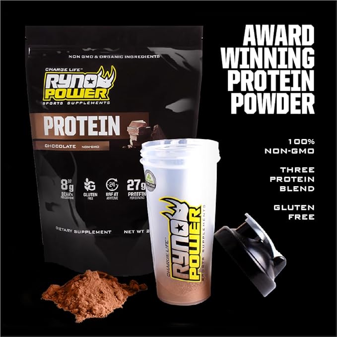 Ryno Power All Natural Whey Protein 2lb (20 Servings) 'Chocolate' - 100% Whey Protein Blend &amp No Fillers - Non GMO
