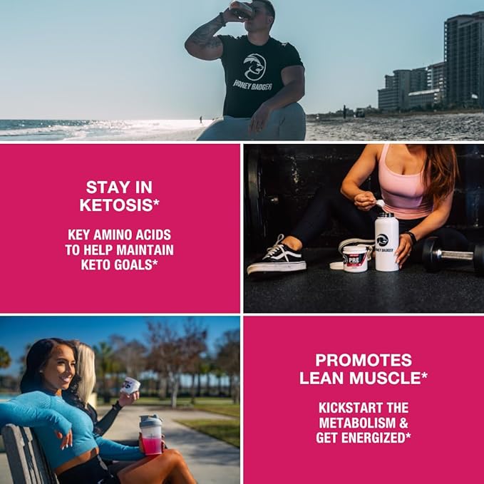 Honey Badger Pre Workout Powder Keto Vegan Preworkout for Men &amp Women Beta Alanine &amp Caffeine Sugar Free Natural Energy Supplement Wild Berry 30 Servings