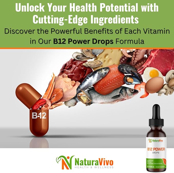 B12 Power Drops: High-Potency Vitamin B Complex for Energy Heart Health and Cognitive Function - Antioxidant Support Liquid Supplement GMP Certified Made in USA