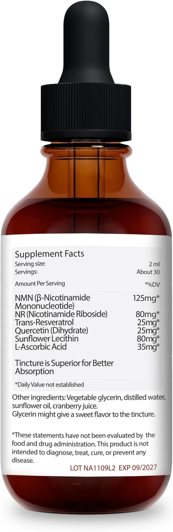 Jantu NAD+ Resveratrol and Quercetin Supplement 2 FL OZ Liquid Tincture with L-Ascorbic Acid 30-Day Supply Alcohol-Free Dietary Supplement