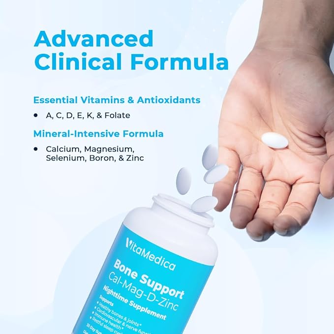 VitaMedica | Bone Support | Supplement for Bones and Joints | Calcium | Magnesium | Vitamin D &amp Vitamin K | Boron | Chelated Minerals | Bone Support | Natural Sleep | Made in USA | 90 Ct | 30 Serv