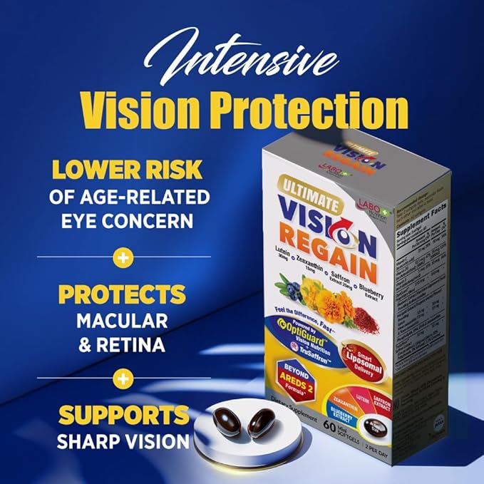 LABO Nutrition Ultimate VisionREGAIN Eye Vitamin Beyond AREDS 2 Formula with Lutein Zeaxanthin Saffron Extract Blueberry for Macular &amp Retinal Health Eye Fatigue Night Vision Support 60 Coun