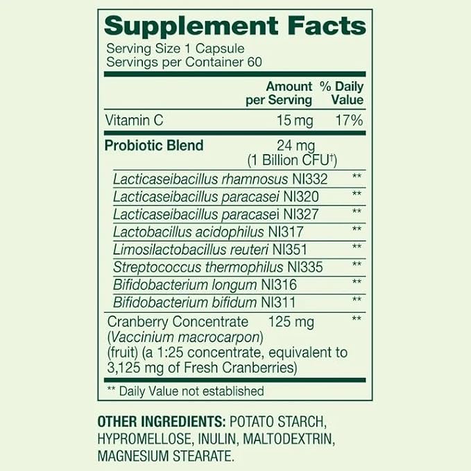 Spring Valley Women's Probiotic Dietary Supplement Vegetarian Capsules for Digestive Health Cranberry 60 Count Value Size + ViT4 Pill Box.