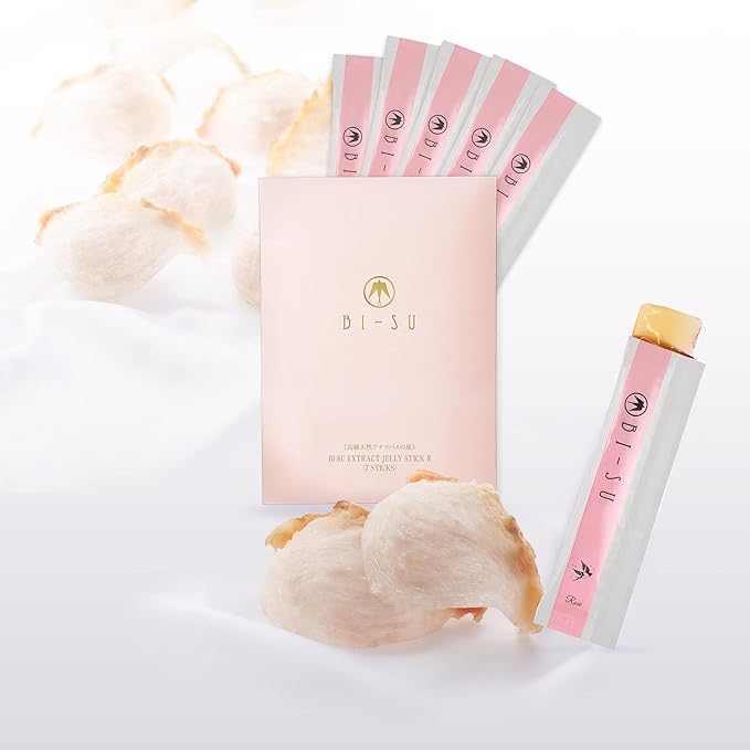 BI-SU Bird's Nest Essence Collagen Jelly Stick with Vitamin C Fish Collagen Peptides Anti Aging Maintain Skin Elasticity Immunity Support Japan Beauty Skin Care Secret Rose Flavor 7 PCS