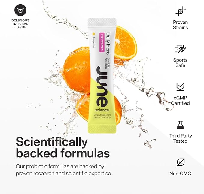 Daily Hero for Women | Fast Melt Pre + Probiotic for Women - Tangerine Flavor 30 Powder Sachets