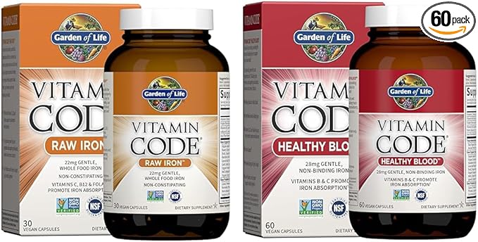 Vitamin Code Raw Iron 30ct &amp Healthy Blood 60ct Capsules Bundle