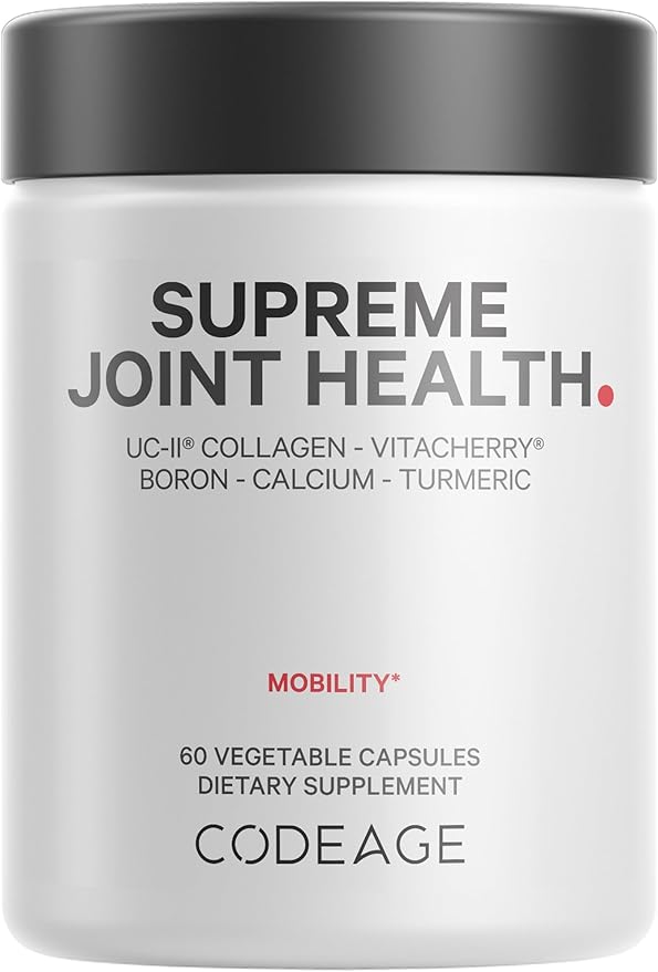 Codeage Supreme Joint Health UC-II Collagen Capsules Type II VitaCherry Sport Cherries Boron Calcium Fructoborate Hyaluronic Acid Turmeric Bromelain &amp Boswellia Supplement Non-GMO 60 Coun
