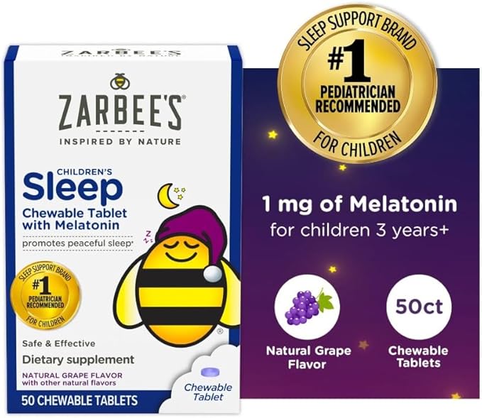 Zarbee's Kids 1mg Melatonin Gummy Drug-Free &amp Effective Sleep Supplement for Children Ages 3 and Up Natural Berry Flavored Gummies 50 Gummies - 1 Count