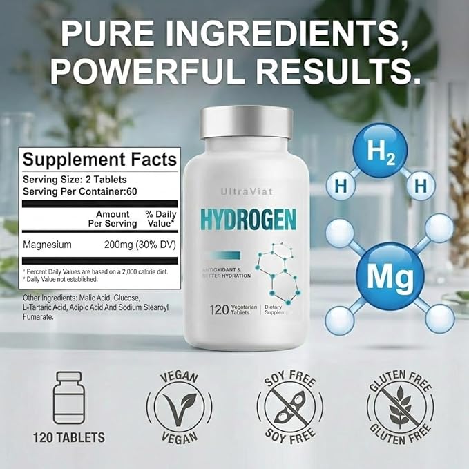 Hydrogen Water Tablets with Magnesium H2 Molecular Hydrogen Tablets for Drinking Water Supports Energy Metabolism Cognitive &amp Antioxidant 120 Count