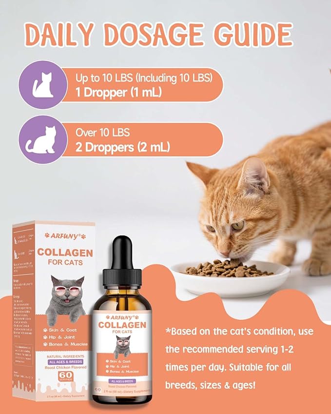 Collagen for Cats &amp Dogs - Liquid Grass Fed Collagen for Cat &amp Dogs - Hip &amp Joint Skin &amp Coat Digestive Function - with MSM Hyaluronic Acid Biotin - Roast Chicken Flavor