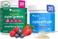 Zena Nutrition Organic Supergreens Greens Powder 70+ Superfoods Mixed Berry 30 Servings + Bovine Pure Colostrum Powder Supplement 1000mg Supports Immunity &amp Digestion Unflavored 30 Servings
