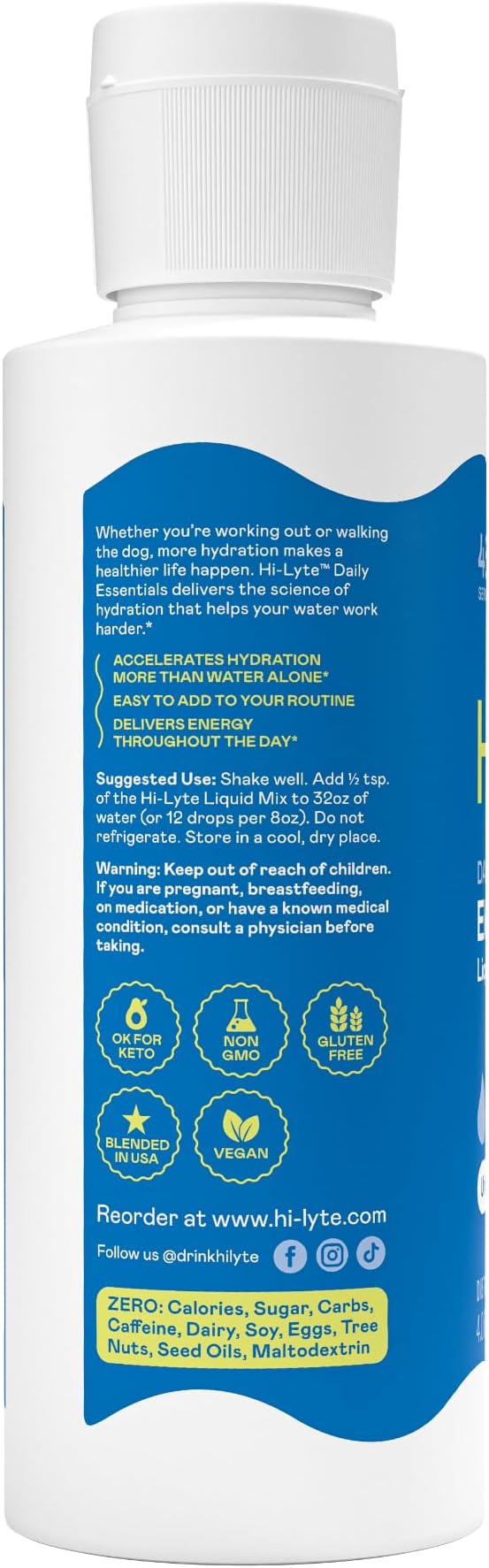 Hi-Lyte Sugar Free Electrolytes for Rapid Hydration Fasting and Immune Support (3 Bottles 144 Servings) | NO Calories | 20%+ More Potassium Magnesium &amp Zinc