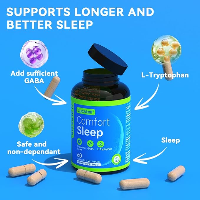 LuckTell Sleep Aid for Adults GABA 400mg Comfortable Sleep Non-Habit Forming Sleep Supplement 60 Capsules 30-Day Supply