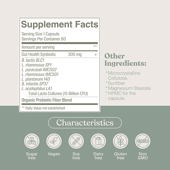 SAVVY Gut Balance Probiotics for Women &amp Men 15 Billion CFU 7 Clinically Studied Strains Digestive Health Immune Support Bloating Relief 60 Vegan Capsules Non GMO Sugar-Free