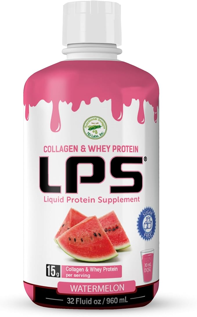 Lps Liquid Collagen &amp Whey Protein Supplement - Sugar-Free Dye-Free Non-Gmo Drink - Hydrolyzed Collagen &amp Whey Peptides Promotes Healthy Skin &amp Hair For Men &amp Women Watermelon 32 F