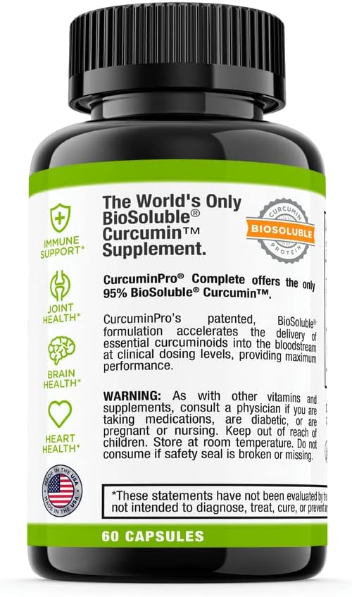 curcuminpro Complete Vegan | BioSoluble Brown Rice Protein &amp Organic Turmeric Curcumin Supplement | Plant-Based Formula for Daily Wellness | 60 Count