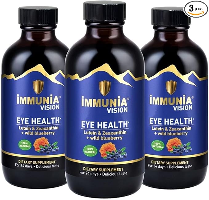 Immunia Vision. Lutein Wild Blueberry and Elderberry Concentrate. Eye Health Antioxidant Supplement. Concentrated Formula. Delicious Taste. 5 ml/Day. (3-Pack)