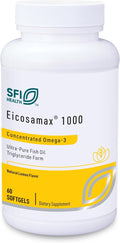 Klaire Labs SFI Health Eicosamax 1000 TG Fish Oil - 1000 mg EPA/DHA per Soft Gel Ultra Pure Omega-3 Fish Oil Pills - Sustainably Sourced - Natural Lemon Flavor for No Fishy Burps (60 Softgels)