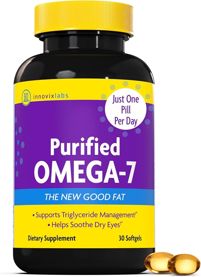 InnovixLabs Purified Omega 7 Supplement - 210 mg Omega-7 Palmitoleic Acid Fish Oil for Metabolism &amp Triglyceride Support Essential Fatty Acids IFOS Approved 30 Softgels