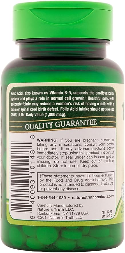 Nature's Truth Folic Acid 800 Mcg 250 Tabs 250 Count (Pack of 3)