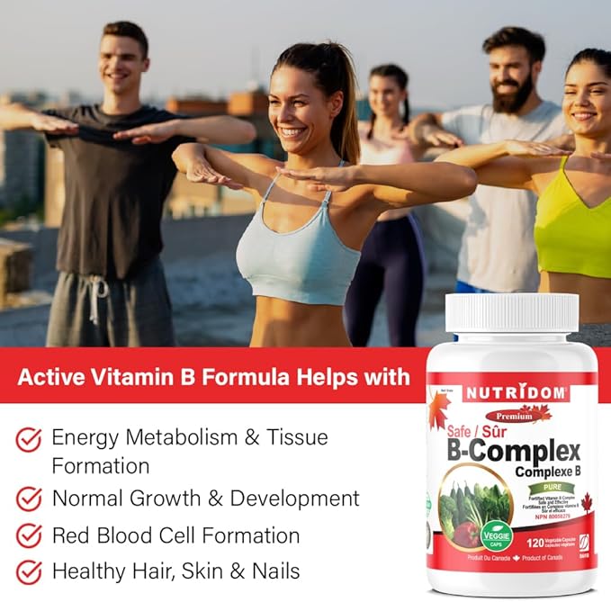 Nutridom Fortified Vitamin B-Complex 200 mg 120 Count All Vegan B-Vitamins Including B12 B1 B2 B3 B4 B5 B6 B7 (Biotin) B8 (Inositol) B9 (Folic Acid)