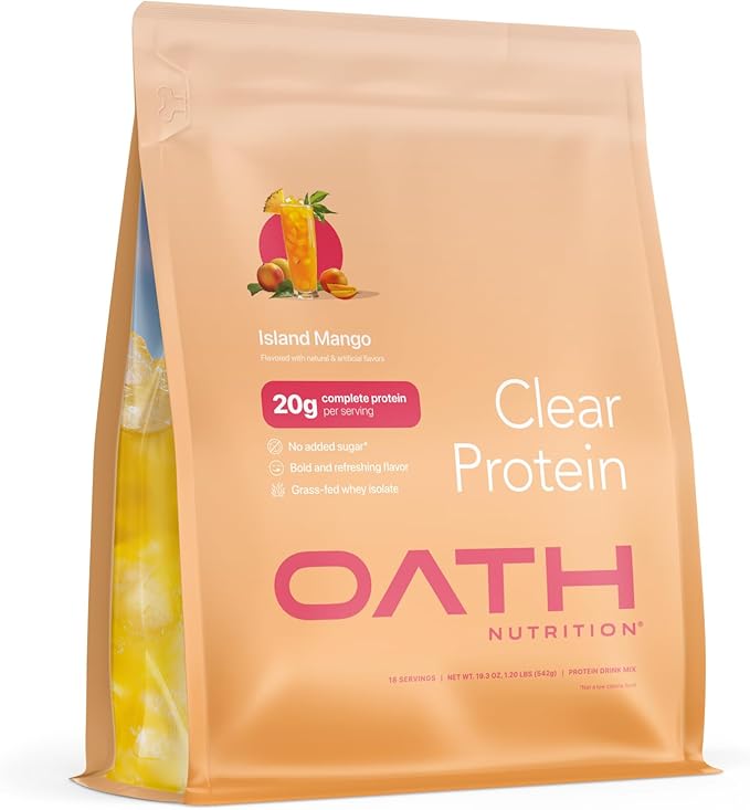 Oath Nutrition Clear Whey Isolate Protein Powder Island Mango 20g Complete Protein per Serving No Added Sugar Grass-Fed 18 Servings