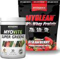 Myogenix Myovite Supergreens Powder &amp Myolean Strawberry Whey Protein Bundle – Digestion Immunity &amp 40g High-Protein Whey – Support Gut Health Muscle Growth &amp Recovery